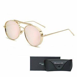 Welmade Aviator Sunglasses Gold Frame Mirrored Lens